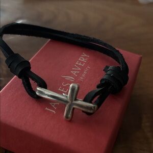 Cross hook on James Avery Silver on Black Leather Bracelet